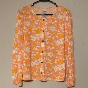Floral Button-Up Blouse - Orange and White